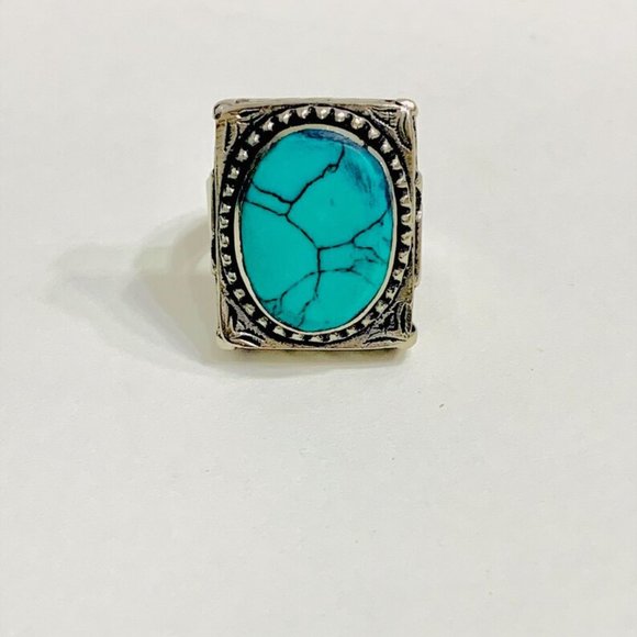 Southwestern Style Turquoise Oval Stone Ring, Ethnic Kuchi Ring, Afghan Jewelry, - Picture 10 of 11